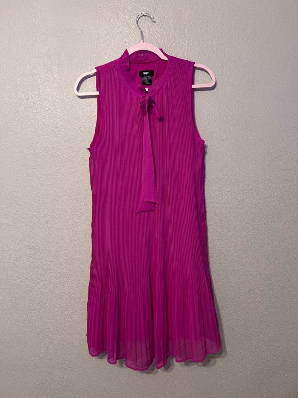 DKNY Pleated Sleeveless Tie-Neck Dress